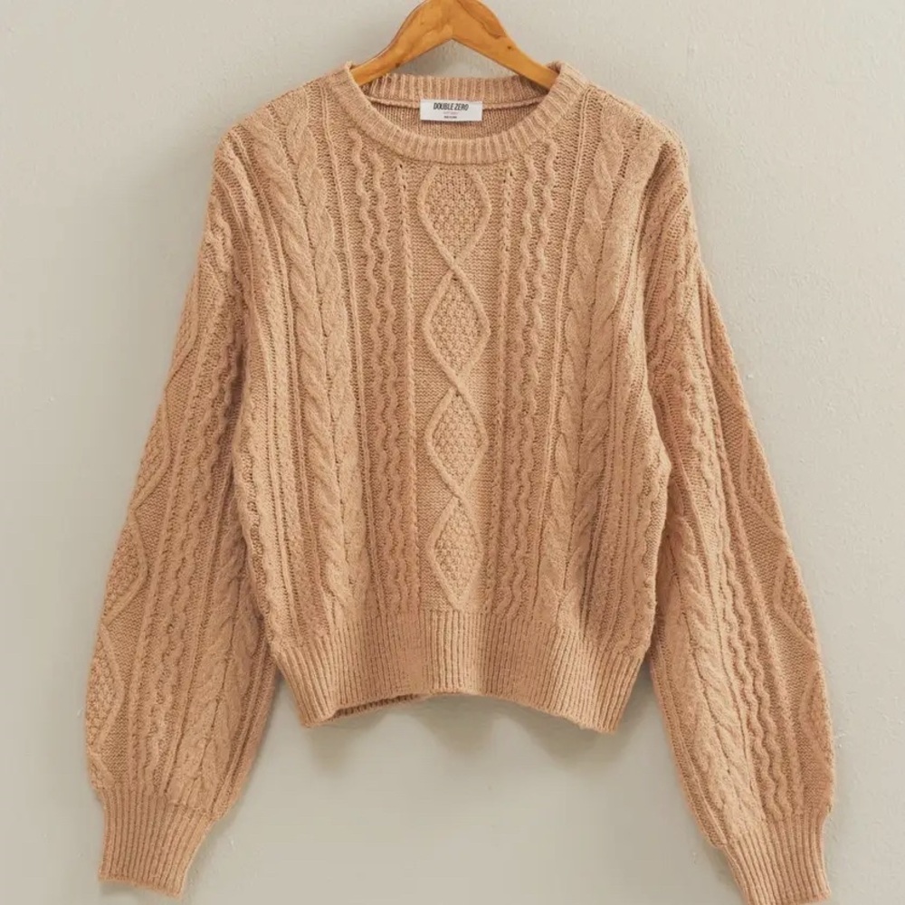 Hyfve, Cable Knit Balloon Sleeve Sweater in Dark Taupe | 0007 - Picture 6 of 6